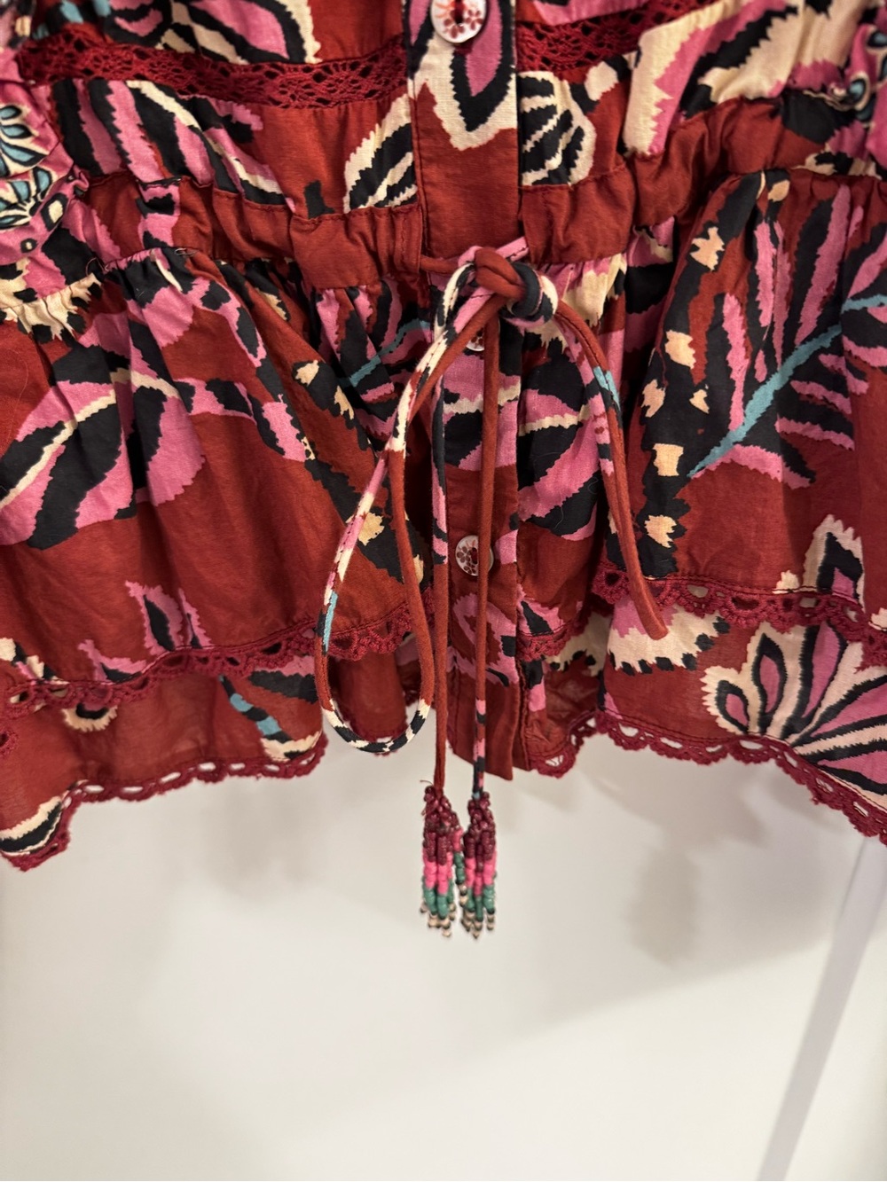 FARM Rio Burgundy Floral Ruffle Button-Front Blouse - Picture 3 of 4